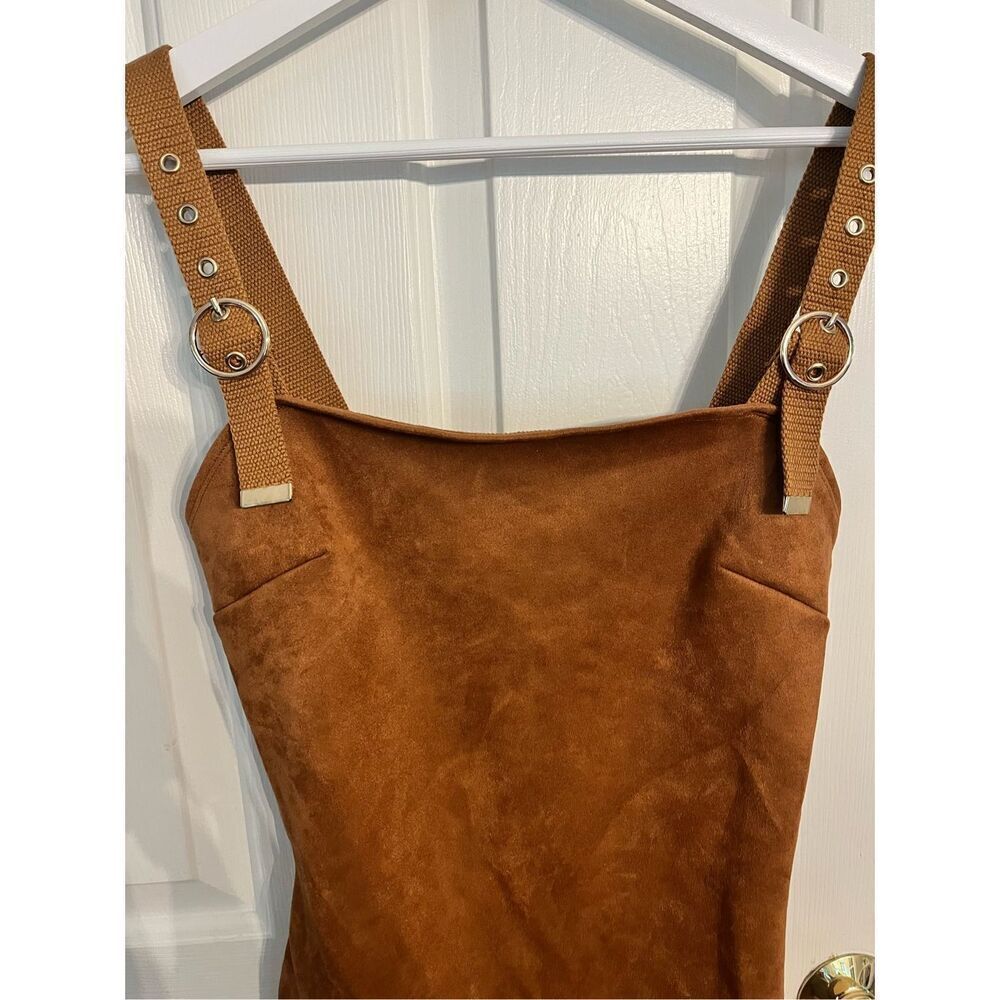 Iris Faux Cognac Suede BeltâBuckle Strap Dress sz S EUC